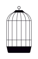 The birdcage. Vintage Black Hanging cage. Silhouette, still-life object, design element. Isolated vector illustration