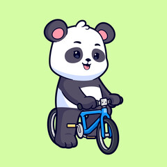 Cute Panda riding bicycle vector mascot logo. Animal transportation icon concept illustration.