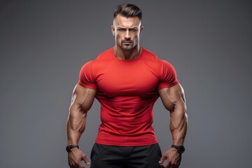 Fototapeta premium Muscular man posing confidently in a red shirt