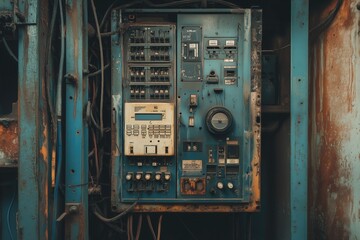Open old rustic rusty electrical panel
