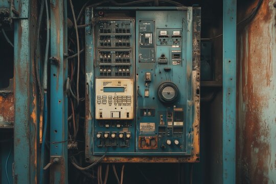 Open old rustic rusty electrical panel
