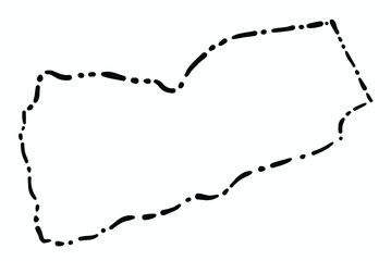 Doodle freehand dash line drawing of Yemen map.