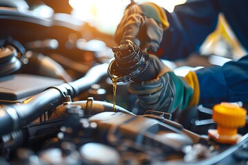 Engine Oil Change in Progress: A Close-Up of Maintenance Work