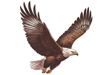 Majestic Eagle in Flight - A detailed, soaring eagle with wings fully extended, showing sharp feathers and a determined expression,
as if it is flying through the air. Simple or Minimal Background.
