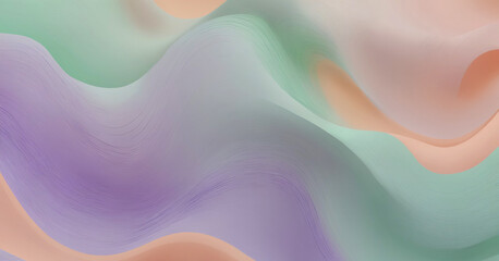 Obraz premium Abstract pastel waves with a smooth gradient, ideal for backgrounds or wallpapers. Soft hues of purple, pink, and green create a calming effect.