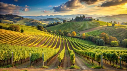 Obraz premium Vineyard nestled in the rolling hills of Tuscany, Italy , vineyard, Tuscany, Italy, wine, grapes, agriculture, countryside, landscape
