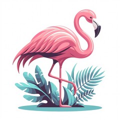 Fototapeta premium Beautiful flamingo bird illustration isolated on a white background Minimalist