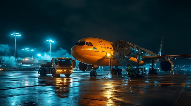 Airplane on the Tarmac at Night