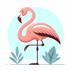 Obraz premium Beautiful flamingo bird illustration isolated on a white background Minimalist