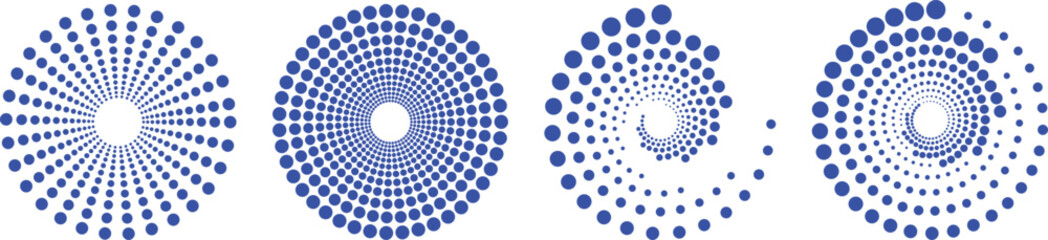 Concentric circle design elements. Abstract Geometric circular shapes background. Spiral Vector Illustration. Rotating radial and dotted lines collection. Design geometric.