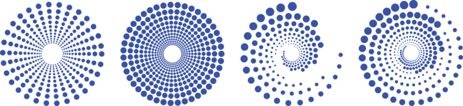Concentric circle design elements. Abstract Geometric circular shapes background. Spiral Vector Illustration. Rotating radial and dotted lines collection. Design geometric.