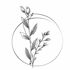 Abstract Boho floral foliage line art style drawing, Botanical delicate plant logo illustration on a white background