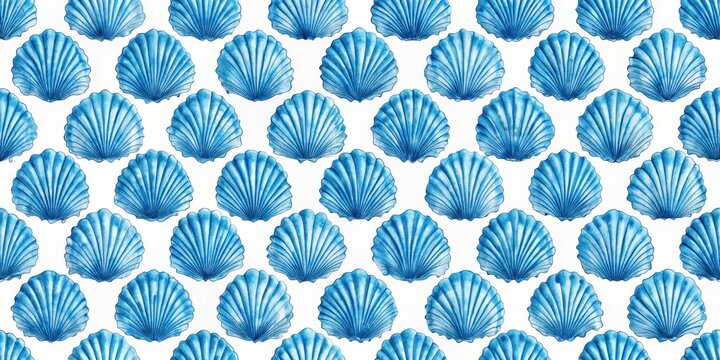 Repeating blue shell pattern on a white background, blue, shell, pattern, texture, design, background, seamless, print