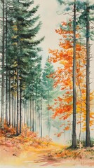 Fototapeta premium Autumn forest path winding through colorful trees