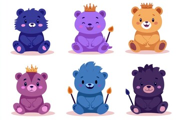 Fototapeta premium Cute Cartoon Bears with Crowns and Paintbrushes