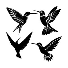 Download a set of a Humming bird silhouette vector illustration SVG and Png file