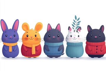 Cute Animals in Sweaters Illustration
