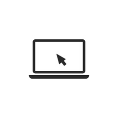 Laptop with a cyberspace cursor clicking on display black illustration isolated. Vector icon in flat style