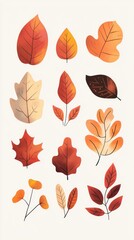 Set of colorful autumn leaves falling from trees