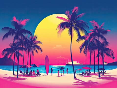 vapourware 80s Honolulu, Hawaii surf beach