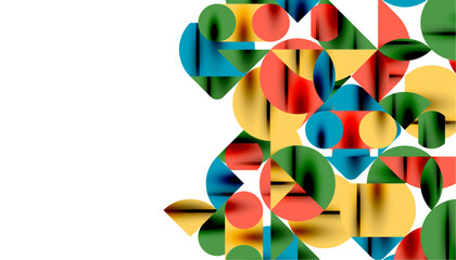 Color beautiful circles, semi circles, squares and round triangles. Geometric mosaic style pattern abstract background for wallpaper, banner, backdrop, card, book Illustration, landing page