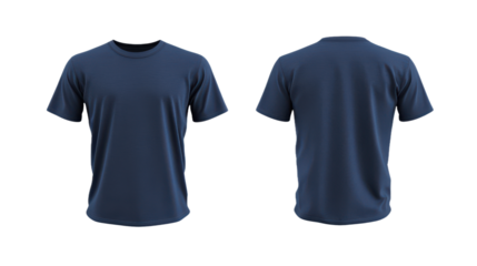 Nave blue Round-Neck T-Shirt Mockup: Front and Back View on Transparent Background