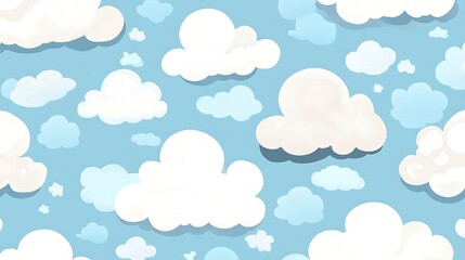 Whimsical Cartoon Clouds Seamless Pattern in Light Blue, White, and Gray Colors