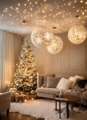 living room with christmas tree