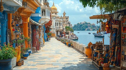 The vibrant streets of Udaipur, with its lakes, palaces, and narrow lanes filled with markets and artisans.