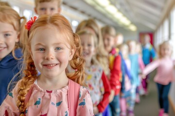 Fototapeta premium Little children happy leaving school