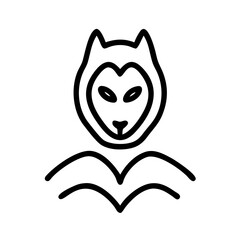 Wolf Head Icon, Halloween Symbol, Outline Style, White Background
