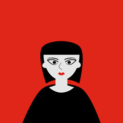 Woman character on red background.