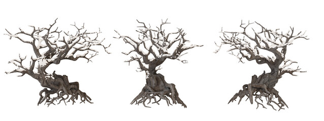 Three Abstract White Trees on transparent background