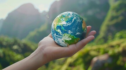 World Tourism Day concept  hand holding earth globe give others over natural background