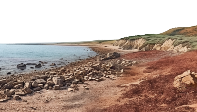 view of the coast of the sea watercolor isolated on transparent background cutout