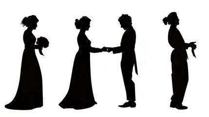 Silhouettes of a bride, groom, and wedding officiant celebrating love.