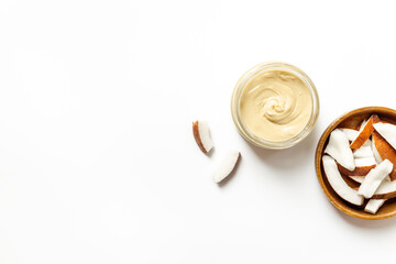 Sugar and lactose free coconut butter cream with coconut pieces