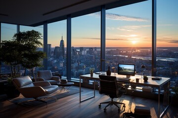 Contemporary office space offers panoramic picture