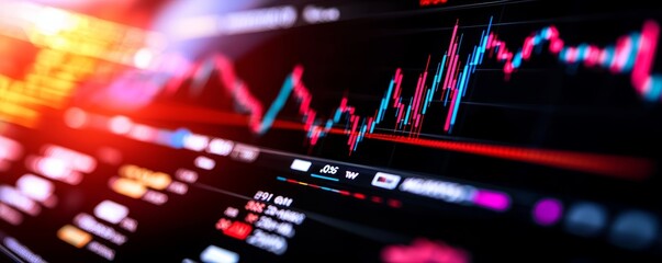 Detailed close-up of a stock market app interface, featuring a live graph with rising and falling stock prices