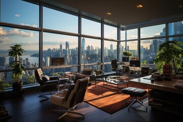 Fototapeta premium Contemporary office space offers panoramic picture