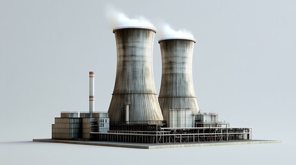 Industrial Power Plant with Two Cooling Towers and Smoke