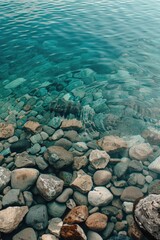 Obraz premium Tranquil Aquatic Beauty: Clear Water and Pebble Stones in Serene Nature Scene