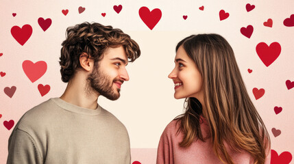 Valentine's Day banner with a blank center and profile images of a couple.