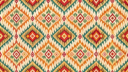Seamless ikat pattern fabric with geometric and floral designs, ikat, seamless, pattern, fabric, textile, geometric