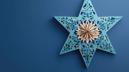 Obraz premium 3D representation of an Arabic paper star featuring Islamic geometric art symbolizing the festive spirit of Ramadan