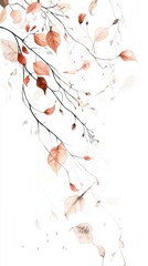 Delicate branch losing its autumn leaves on white background