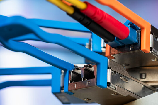 Fiber optic modules for network switches close-up