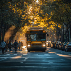 Obraz premium School yellow bus on street