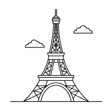 eiffel tower icon over white background, line style, vector illustration
