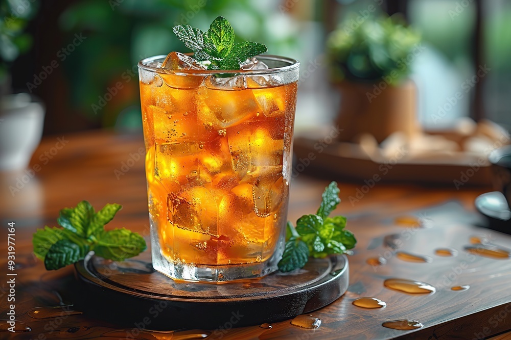 Sticker refreshing iced tea with mint